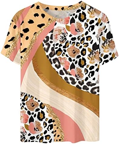 Dışarı çıkmak Kadınlar için Tops Crewneck Kısa Kollu Tunik Leopar Baskı Gömlek Çok Renkli Tee Gömlek Kadınlar için Sevimli Bluzlar