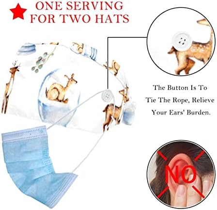 2 Paket Kedi Karikatür Ayarlanabilir çalışma kapağı Düğme ile Ter Bandı Hemşireler için Kadın At Kuyruğu Şapka