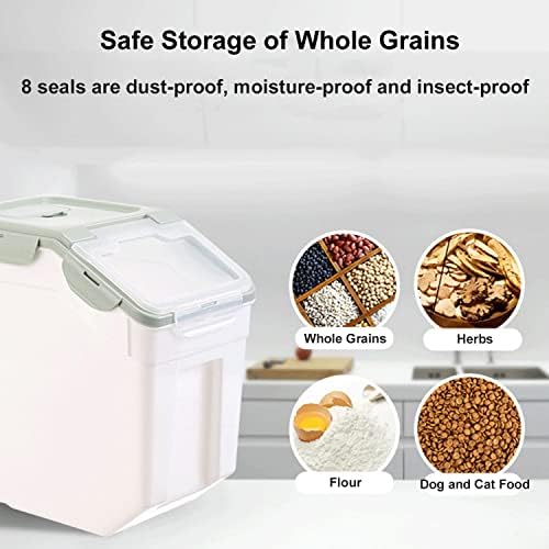 RUNLAİKEJİ Pirinç Kabı, 22lbs / 33lbs Pirinç Dağıtıcı Kabı, Kapaklı Pirinç Saklama Kabı, Kepekli Tahıllar için, Plastik Pirinç Kovası,