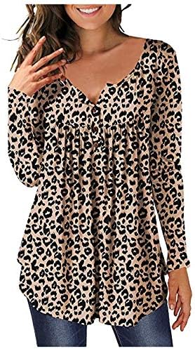 KCJGİKPOK kadın Rahat Tunik Üstleri Giymek Tayt Uzun Kollu Flowy Henley Bluzlar Çiçek Baskı Düğme Up Gömlek