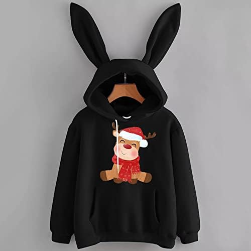 Kadınlar için noel Gömlek Kapşonlu Tavşan Kulaklar Push-Up T Shirt Gevşek Hamile Bayan Noel Kazak