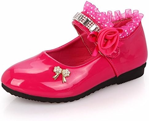 Yürümeye başlayan küçük kız Ayakkabı Mary Jane Elbise Ayakkabı Rahat Kayma Bale Düz Parti Okul Düğün (Sıcak Pembe, 5.5-6 Yıl)