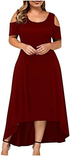 Kadın Artı Boyutu Yaz Maxi Elbiseler Soğuk Omuz Crewneck Akşam Parti Elbise Yüksek Düşük Hem Salıncak uzun elbise Düğün
