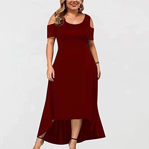 Kadın Artı Boyutu Yaz Maxi Elbiseler Soğuk Omuz Crewneck Akşam Parti Elbise Yüksek Düşük Hem Salıncak uzun elbise Düğün