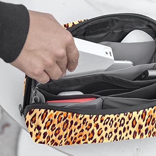 Taşıma çantası Seyahat kılıf çanta USB kablo düzenleyici Cep Aksesuar Fermuar Cüzdan, Modern Kahverengi Leopar Baskı Vintage