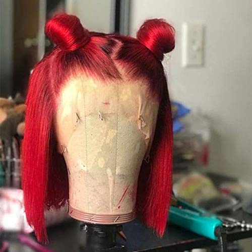 Kısa Kırmızı Bob dantel ön peruk Bebek Saç ile Ön Koparıp Saç Çizgisi 130 % Yoğunluk Brezilyalı Remy Tam sırma insan saçı Peruk Siyah