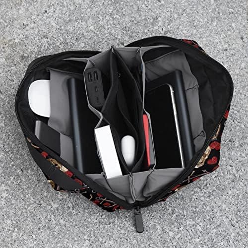 Taşıma çantası Seyahat kılıf çanta USB kablo düzenleyici Cep Aksesuar Fermuar Cüzdan, Çapa Kafatası Kalp Gotik Siyah Vintage