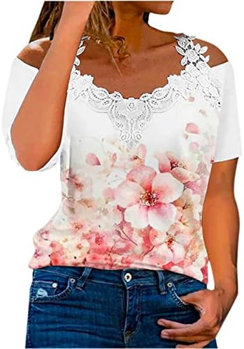 Bayan Elbise Gömlek ve Bluzlar, Kadınlar Çiçek Baskı Üstleri Kısa Kollu Gömlek Yuvarlak Yaka Düğme Aşağı Tops