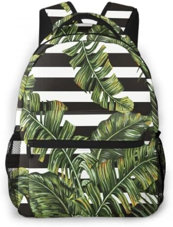 Dacawın Yaz Tropikal Bitkiler okul çantası Siyah Beyaz Çizgili Laptop Sırt Çantası Moda Nefes seyahat sırt çantası Kadın Erkek Çocuklar