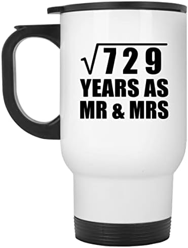 Designsify 27th Yıldönümü Karekökü 729 Yıl Olarak Mr & Mrs, Beyaz Seyahat Kupa 14 oz Paslanmaz Çelik yalıtımlı Bardak, Hediyeler için