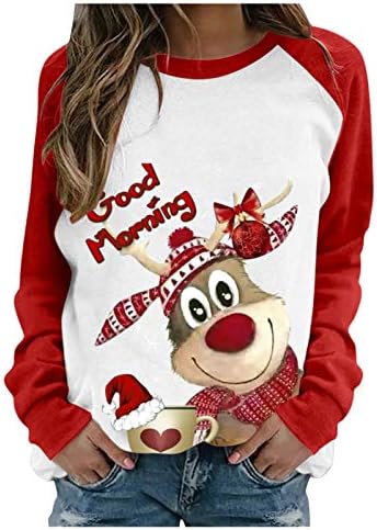 Merry Christmas Sweartshirt Kadınlar için Güzel Ren Geyiği Komik Kazak Crewneck Merry Christmas Uzun Kollu Bluz Tops