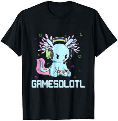 Gamesolotl Sevimli Axolotl Video oyunu Kawaii Anime Erkek Kız T-Shirt