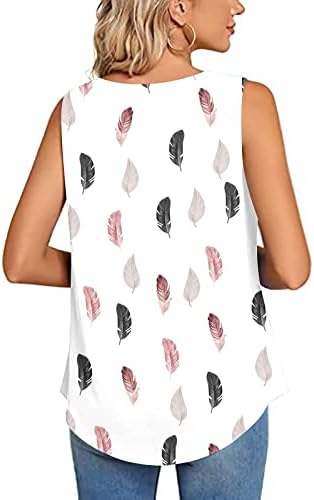 Tank Top Kadınlar için Gevşek fit Tunik Crewneck Bluz Şık Rahat Pilili Kolsuz Tees Moda Grafik Gömlek Tops Beyaz