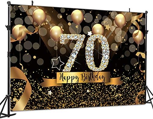 Sensfun 8X6ft Mutlu 70th Doğum Günü Partisi Fotoğraf Backdrop Glitter Siyah ve Altın Balonlar Arka Plan için Yetişkin Muhteşem 70 Bday