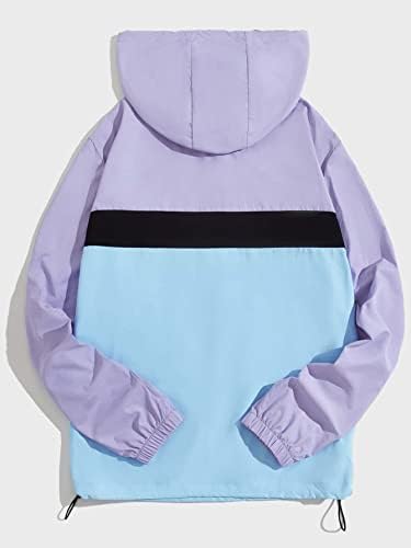 OSHHO Ceketler Kadınlar-Erkekler için Colorblock Yama Detay Çeyrek Zip İpli Kapüşonlu Ceket (Renk: Çok Renkli, Boyut: XX-Large)
