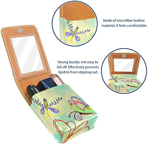 ORYUEKAN Ruj Kılıfı Ayna ile Sevimli Taşınabilir Makyaj Çantası kozmetik torbası, Soyut Doodle Kelebek Bahar