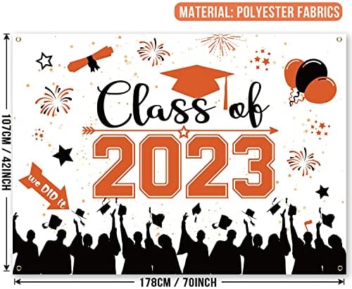2023 Mezuniyet Zemin Afişi, 70 x 42 Turuncu Mezuniyet Afişi 2023 Polyester Kumaş Sınıfı 2023 Lise ve Kolej Mezuniyet Partisi Süslemeleri