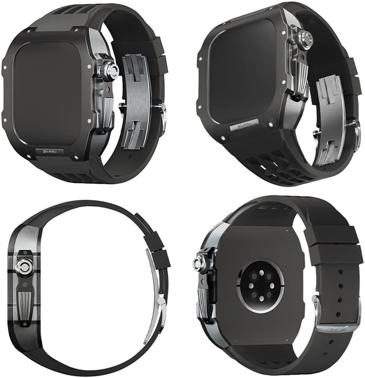 AEMALL lüks saat kayışı,Apple Watch için 8/7 / Serisi Titanyum kılıf+fluororubber lüks saat kayışı İwatch için 45mm saat kayışı güçlendirme