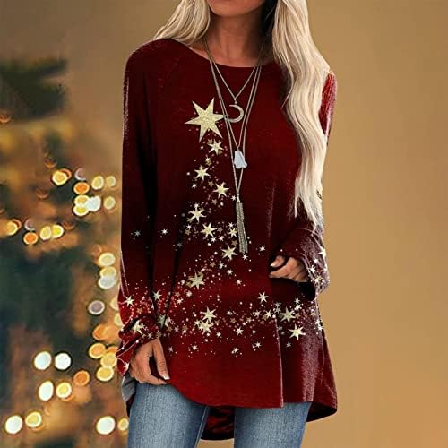 GATXVG 2022 Noel Y2k Kadınlar için Noel Ağacı Baskı Tişörtü Crewneck Üst Rahat Gevşek Rahat Sıcak Bluz
