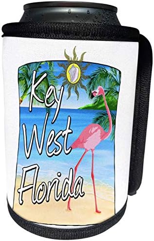 3dRose – MacDonald Creative Studios - Florida-Key West Florida için pembe flamingo ve plaj sanatı. - Şişe Sargısını Soğutabilir (cc-295595-1)