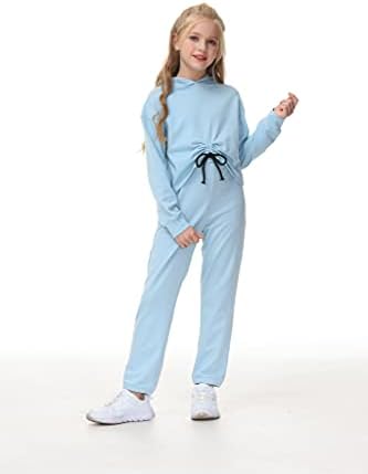 Leyay kızın Kırpılmış Hoodies ve Sweatpants 2 Parça İpli Eşofman Eşofman Çocuk Kıyafeti