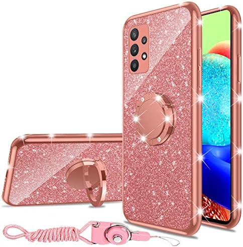 samsung Galaxy A53 5G Durumda Glitter Lüks Sevimli Yumuşak TPU Silikon Kapak Kızlar Kadınlar için Elmas Yüzük ile Kickstand Tampon