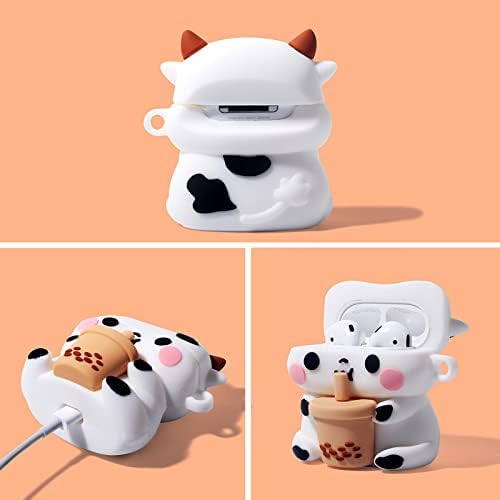 Sevimli Airpods 1 & 2 Kılıf Kapak, 3 Paket Boba çayı İnek 3D Karikatür Komik Karakter Kawaii Sevimli Airpod Durumda, Airpods için yumuşak