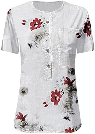 Kadınlar için üstleri Kısa Kollu Yaz Moda Rahat Moda baskılı tişört Gömlek Düğmesi Yaka T Shirt Boncuklu Balıkçı Yaka