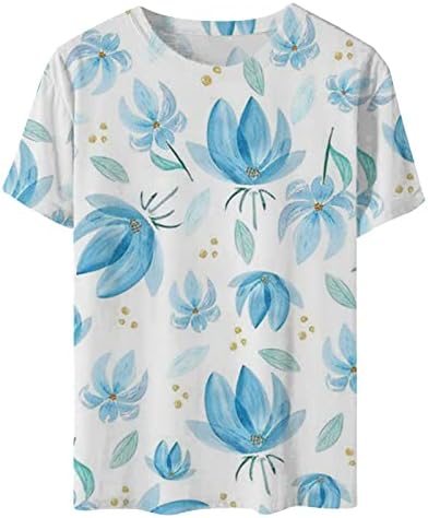 Yazlık gömlek Kadınlar için 2023 Moda Kısa Kollu Bluz Tops Ekip Boyun Çiçek Plaj Boho T Shirt Moda Rahat İş Bluzları