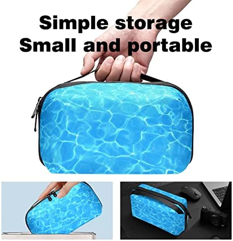 Taşıma Çantası Seyahat Kılıfı Çanta USB Kablosu Organizatör Cep Aksesuar Fermuar Cüzdan, Mavi Su Dalgaları