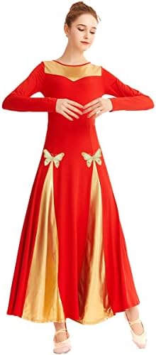REXREII Kadın Övgü Dans Elbise Liturjik Ibadet Renk Blok Uzun Kollu Kelebek Elbise Lirik Kutlama Korosu Elbisesi