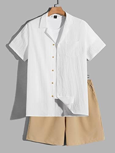 OSHHO İki Parçalı Kıyafetler Erkekler için Erkekler Yamalı Cep Gömlek ve İpli Bel Şort Tee Olmadan (Renk : Çok Renkli, Boyutu : Büyük)